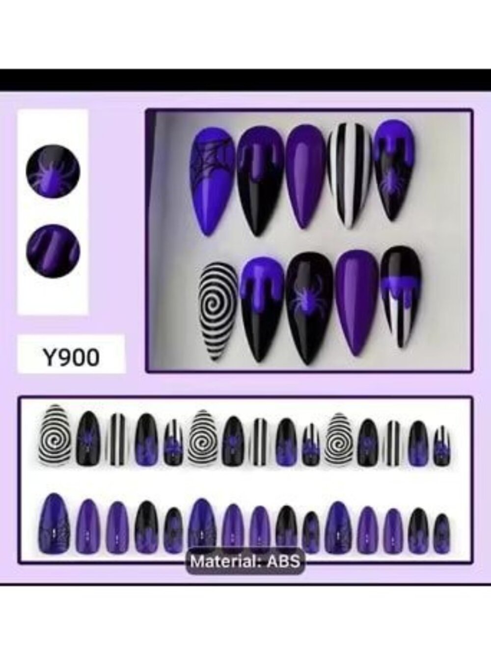Beetlejuice-Themed Halloween Press-On Nails Purple & Black ABS Material Almond S